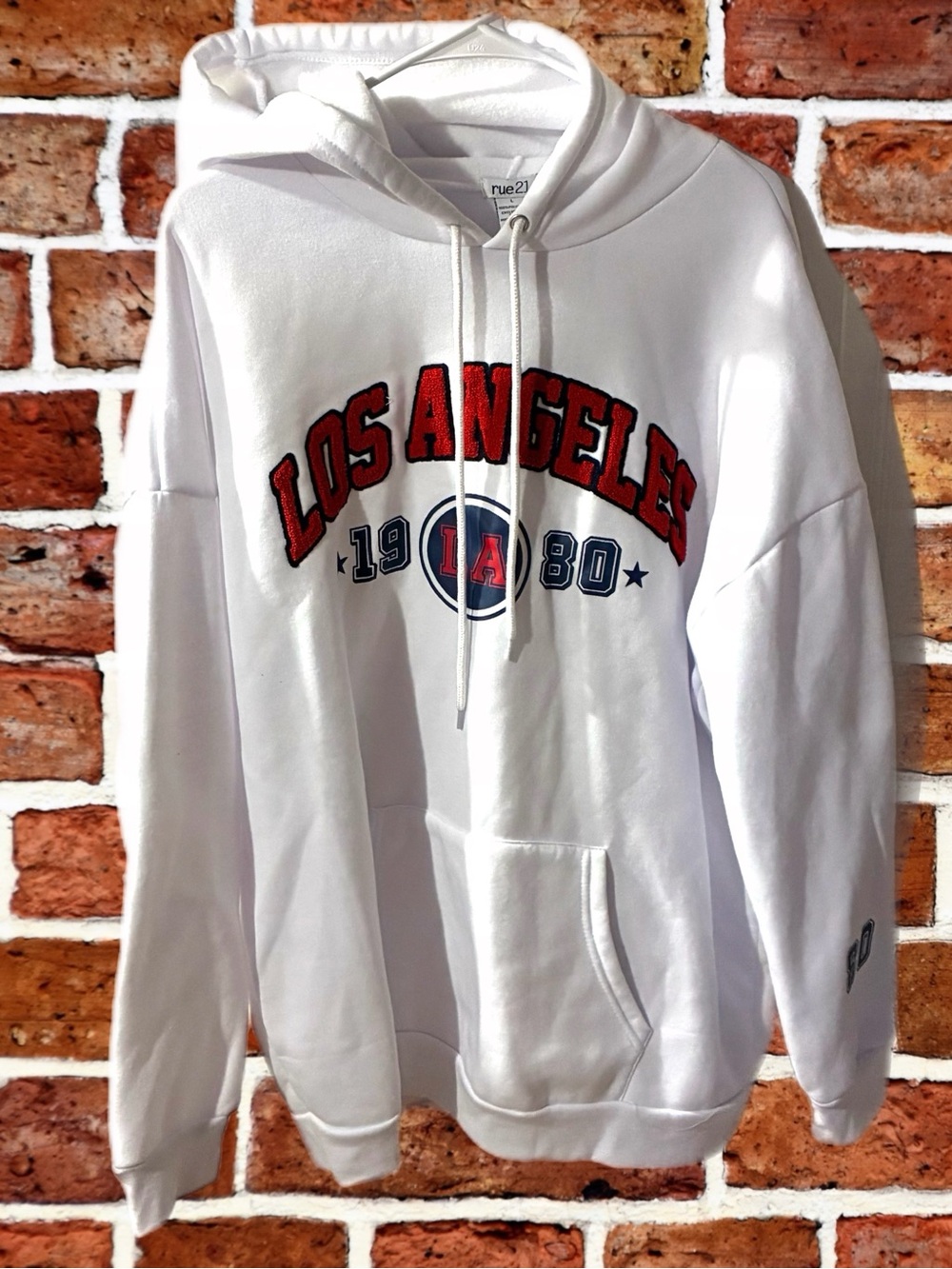 Rue21 White Hoodie with Red and Navy 'Los Angeles' Graphic